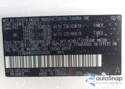 2025 Lexus Rx 350 Premium из США, поврежденный, VIN 2T2BAMBA9SC058096